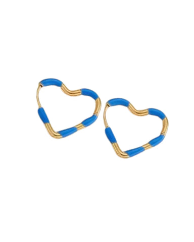 Hannah Heart Enamel & Stainless Steel Hoop Earrings in Blue