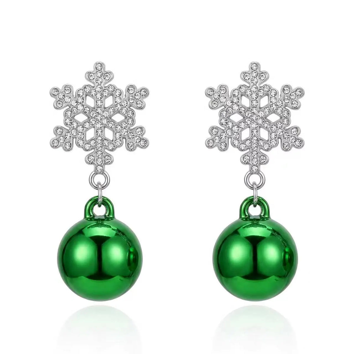 Snowflake Christmas Earring in Silver & Green