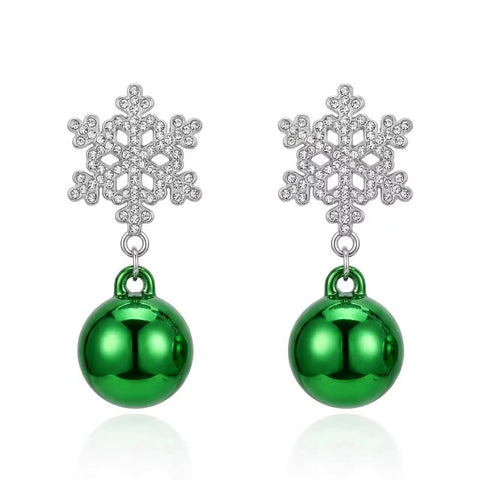 Snowflake Christmas Earring in Silver & Green