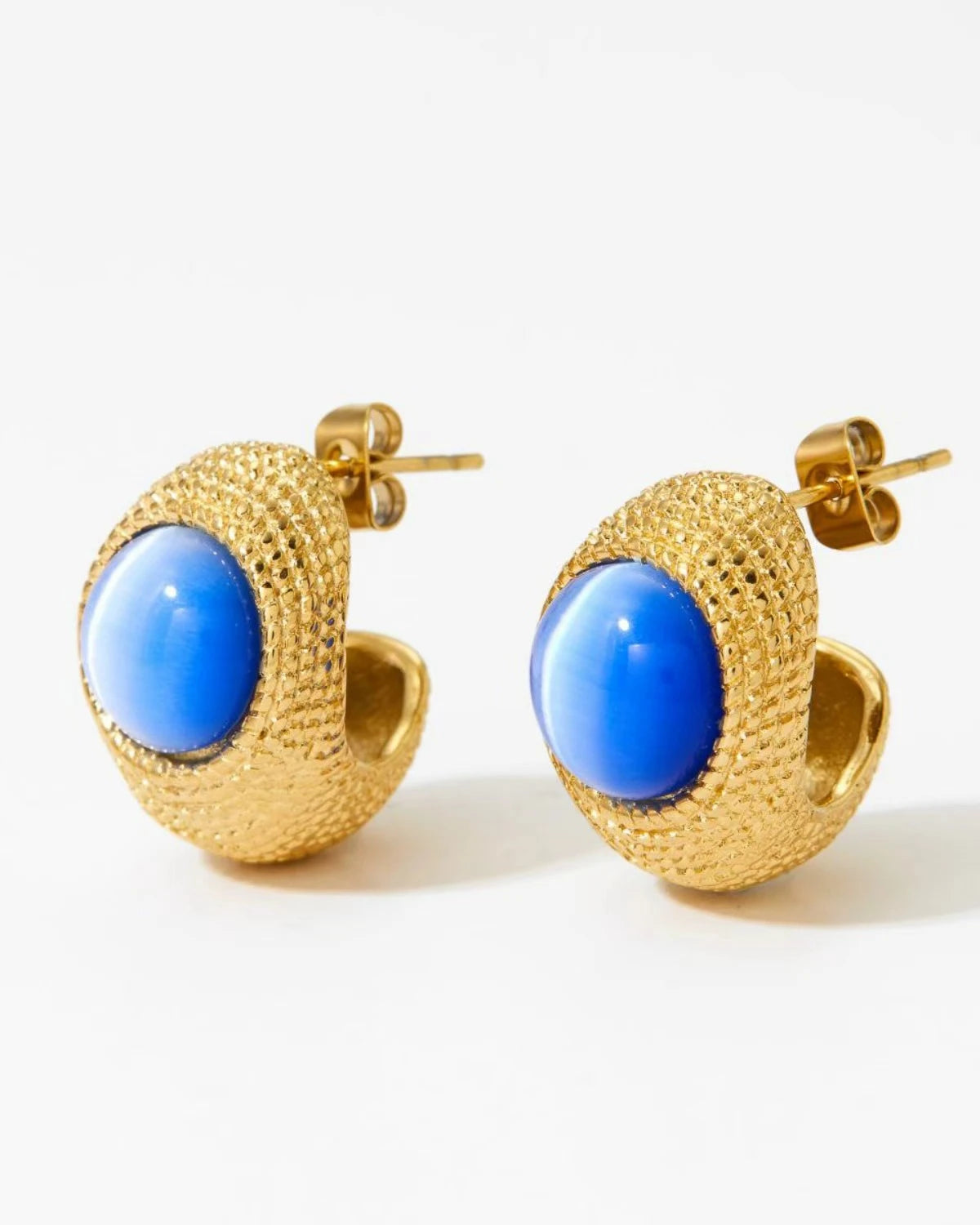 Cleopatra Gold Hoop Earring with Blue Glass Bead
