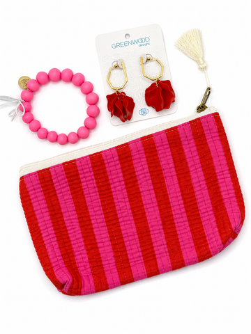 $55 Pink & Red Striped Pouch Bundle