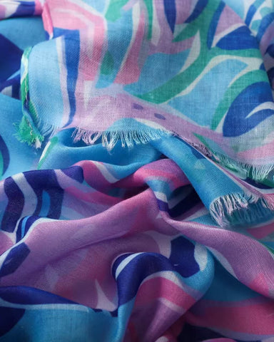 Blue scarf, lightweight scarf, tropical scarf