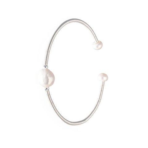 Freshwater Pearl Stainless Steel Silver Cuff Bracelets