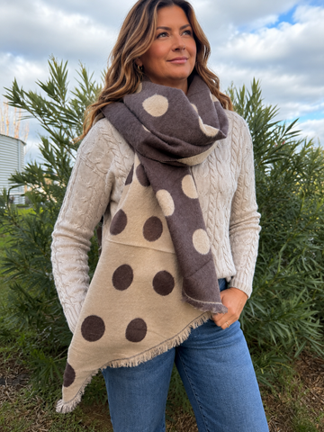 Reversible Spotty Teddy Scarf in Chocolate