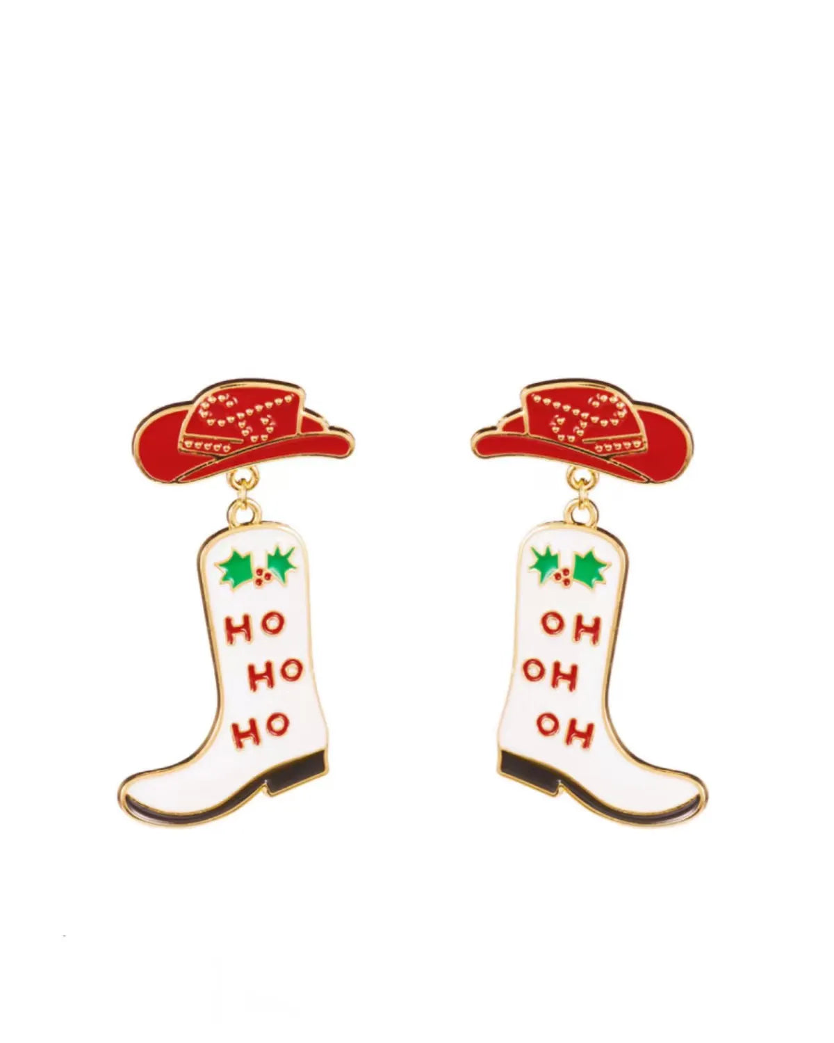 Cowgirl Christmas Earring in Red, White & Gold