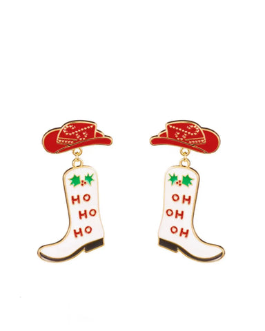 Cowgirl Christmas Earring in Red, White & Gold