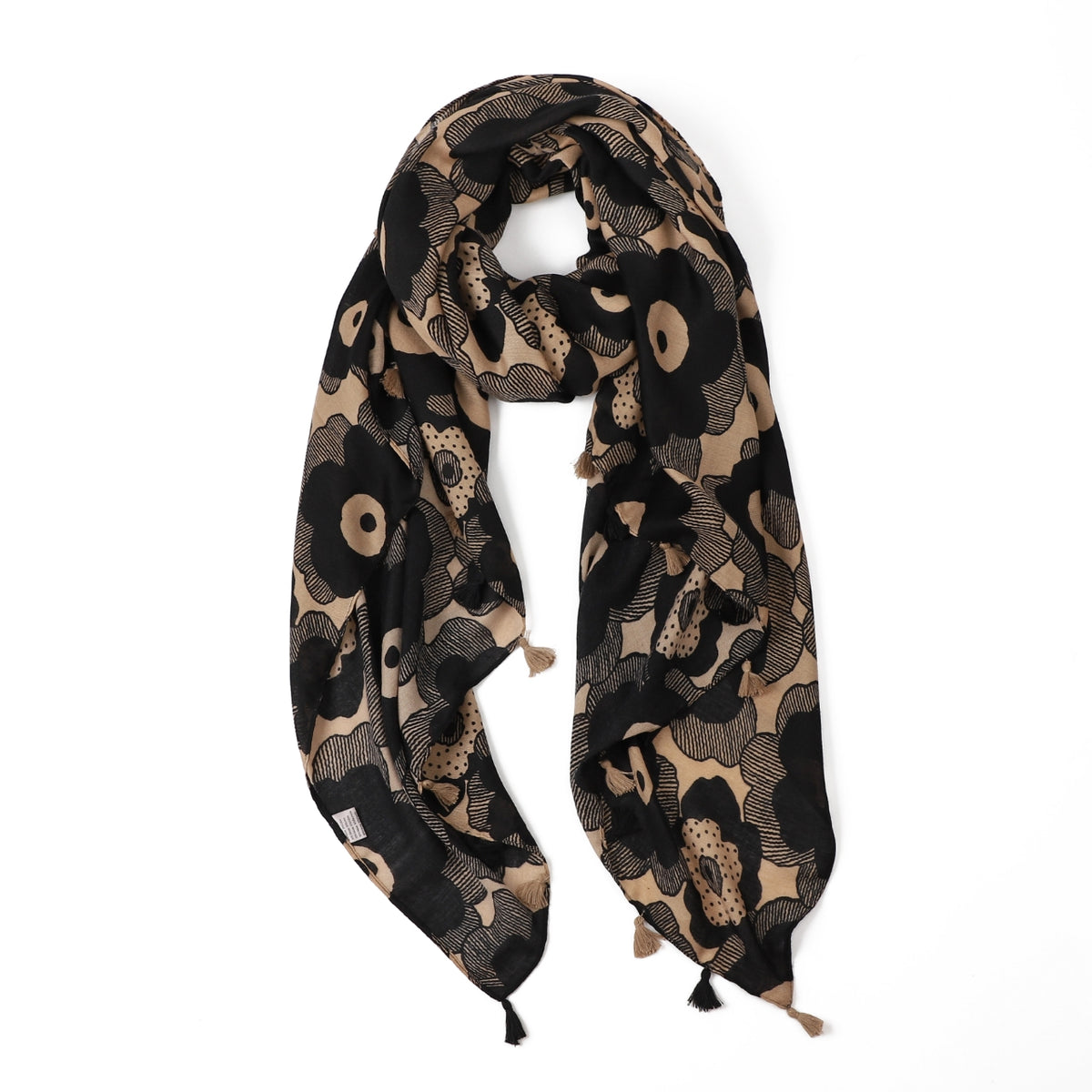 Vera Floral in Black and Tan Autumn/Winter Scarf