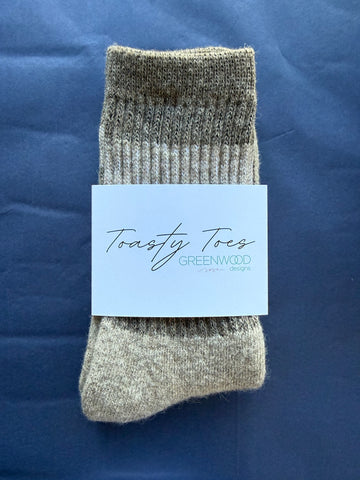 Latte Toasty Toes Woollen Multi Stripe Crew Socks