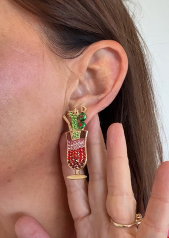 Cocktail Christmas Earring in Red & Green