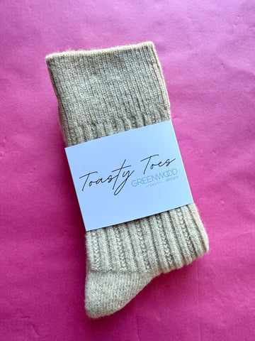 PRESALE ARRIVING 12 JUNE Cream Toasty Toes Woollen Ribbed Crew Sock