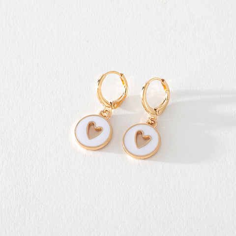 Abby Gold Hoop Earring in White Enamel with Heart Cutout