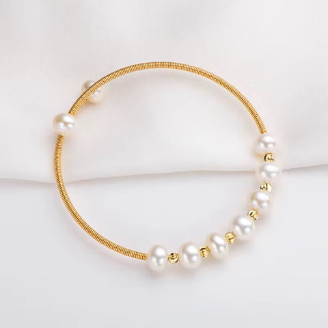 Freshwater Pearl Stainless Steel Gold Cuff Bracelets
