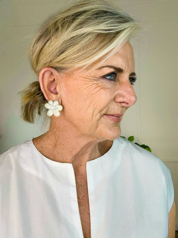 Bronte White Enamel Flower Stud Earring