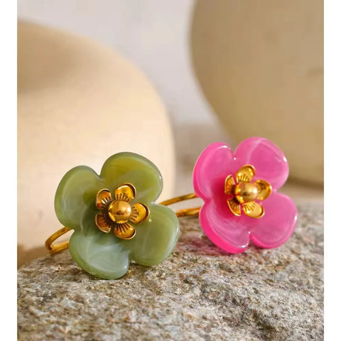 Willa Green Flower Adjustable Ring