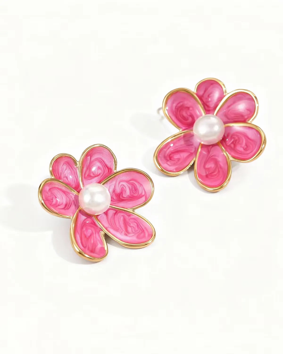 Bronte Dark Pink Enamel Flower Stud Earring