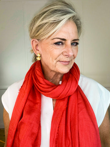 Layla Double Gold Flower Dangle Stud Earring