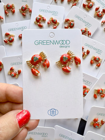Red Enamel Crab Shaped Earrings with Crystals