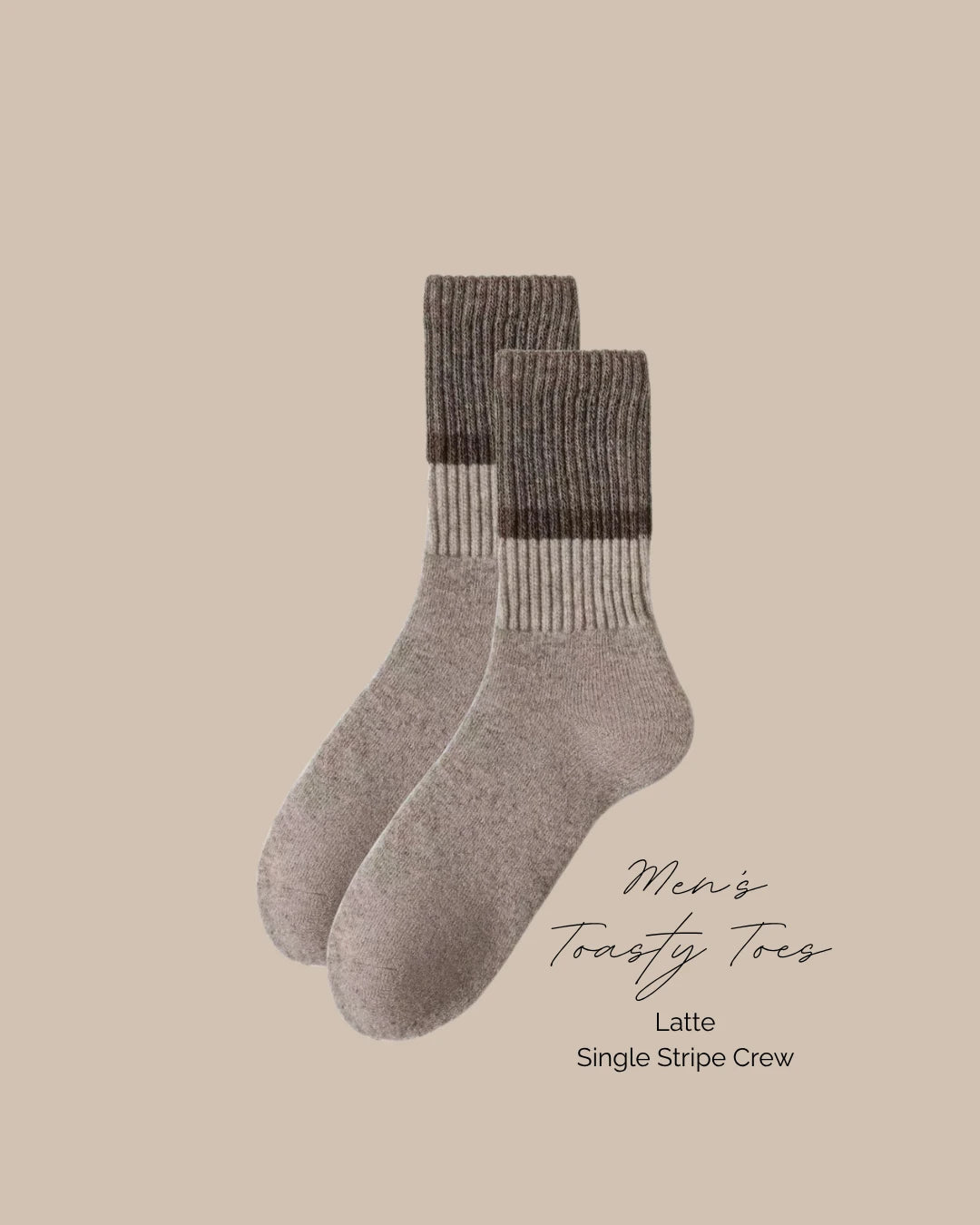 MEN'S PRESALE ARRIVING 22 JUNE Latte Toasty Toes Woollen Single Stripe Crew Socks