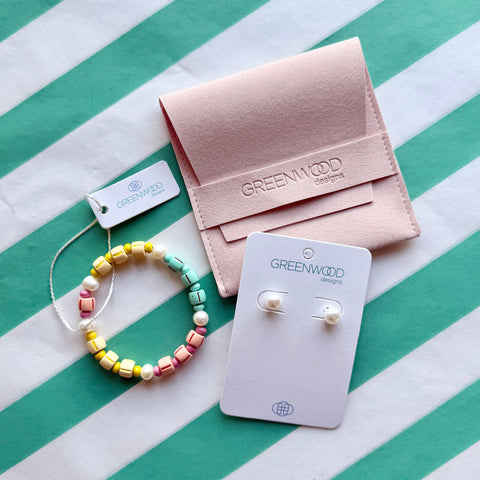 $25 Enamel Freshwater Pearl Bracelet and Earrings - Pastel Pop