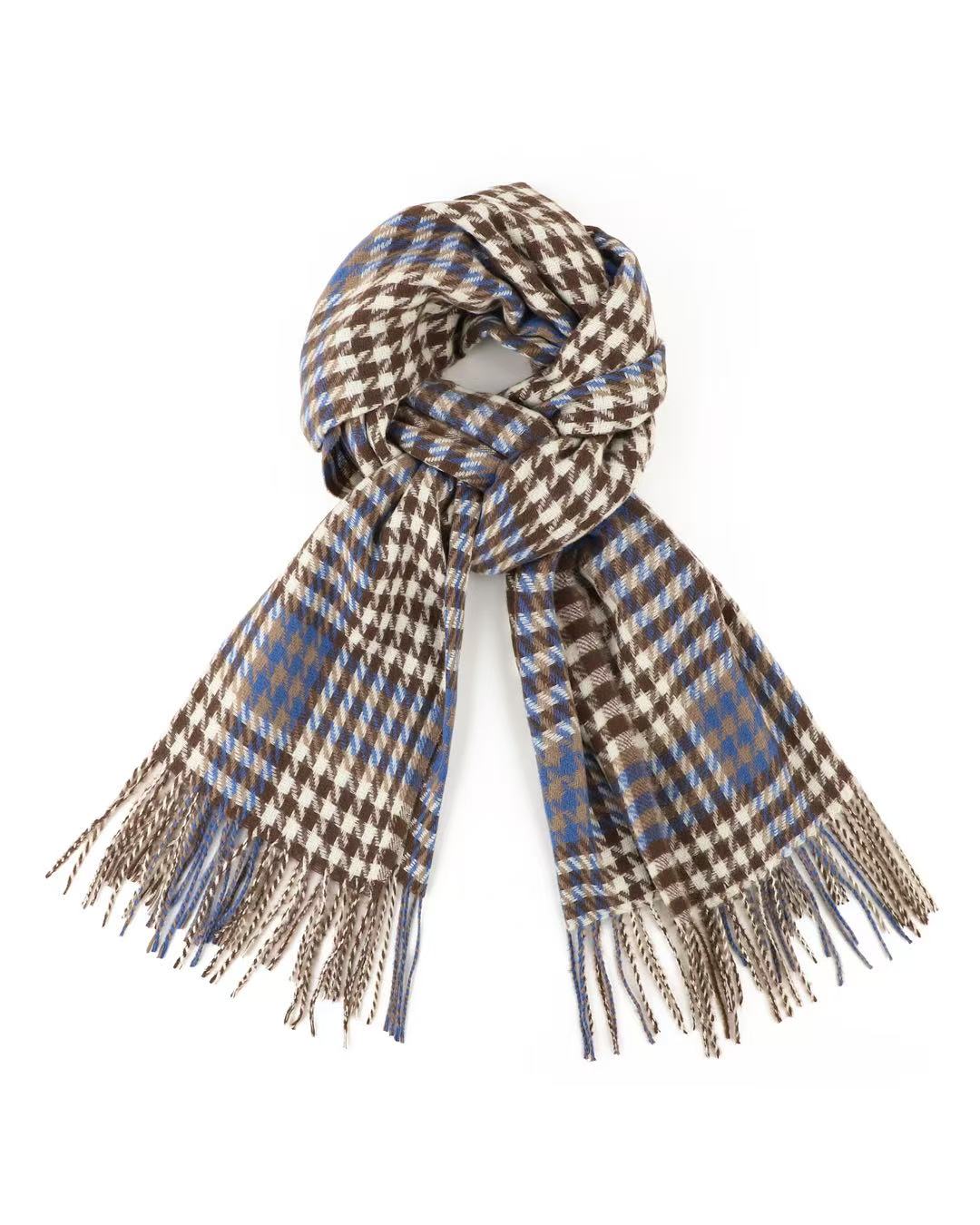 Houndstooth in Blue/Brown Scarf – Classic Check Winter Scarf
