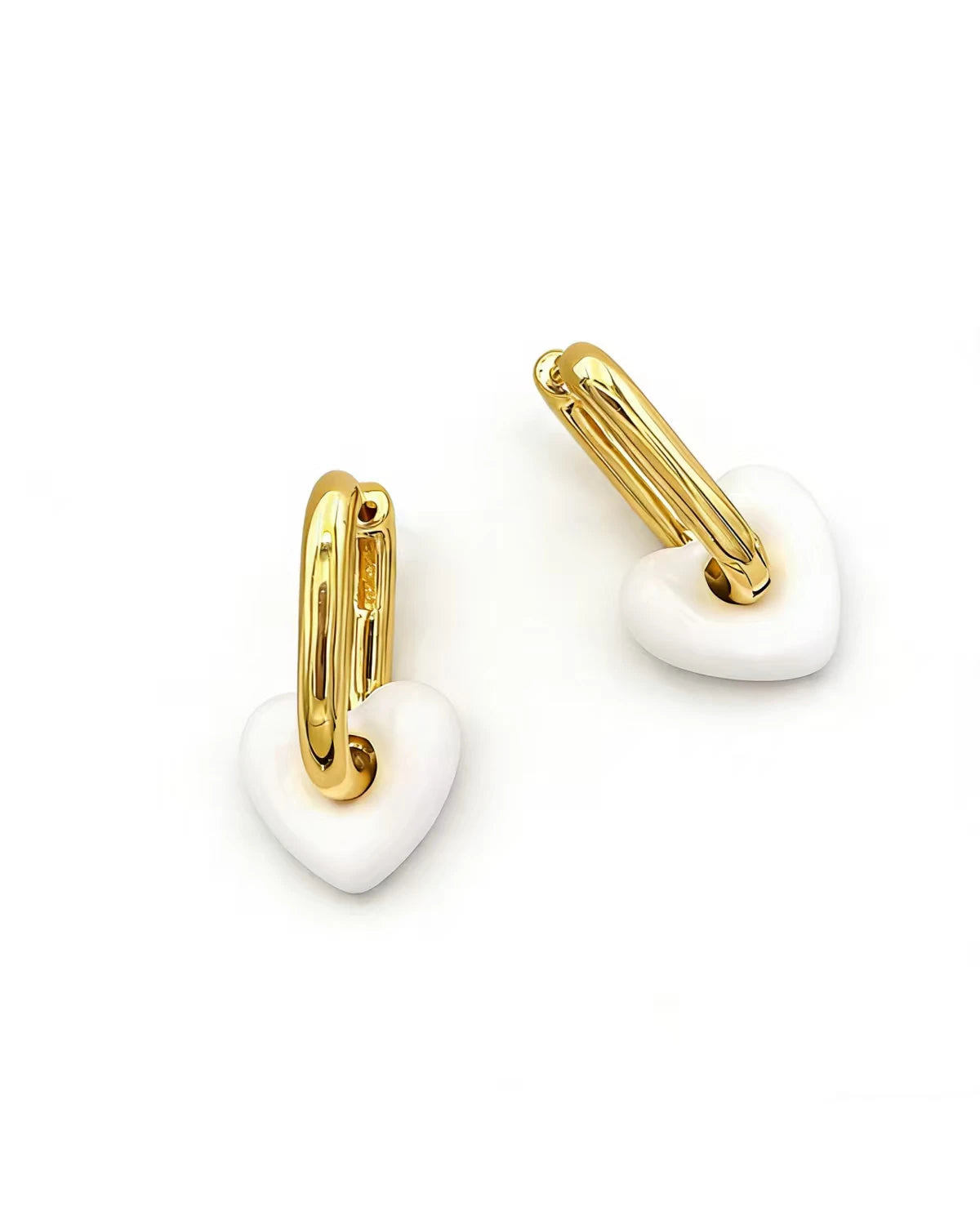 Nina White Heart Enamel Hoop Earring