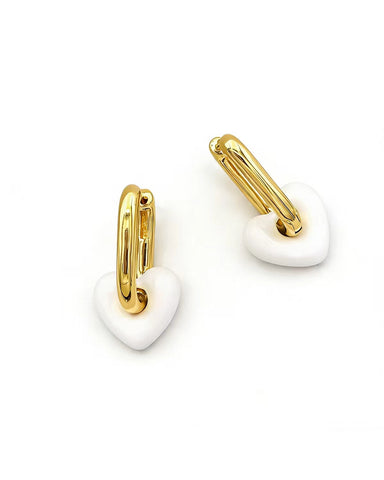 Nina White Heart Enamel Hoop Earring