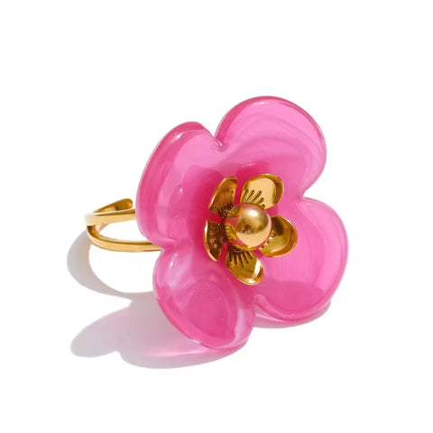 Willa Pink Flower Adjustable Ring