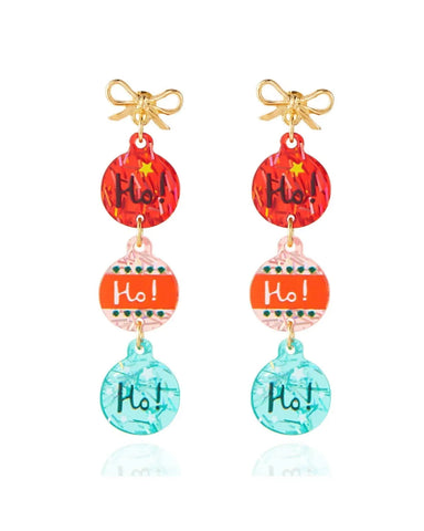 Bauble & Bow  Dangles Christmas Earring in Red & Mint