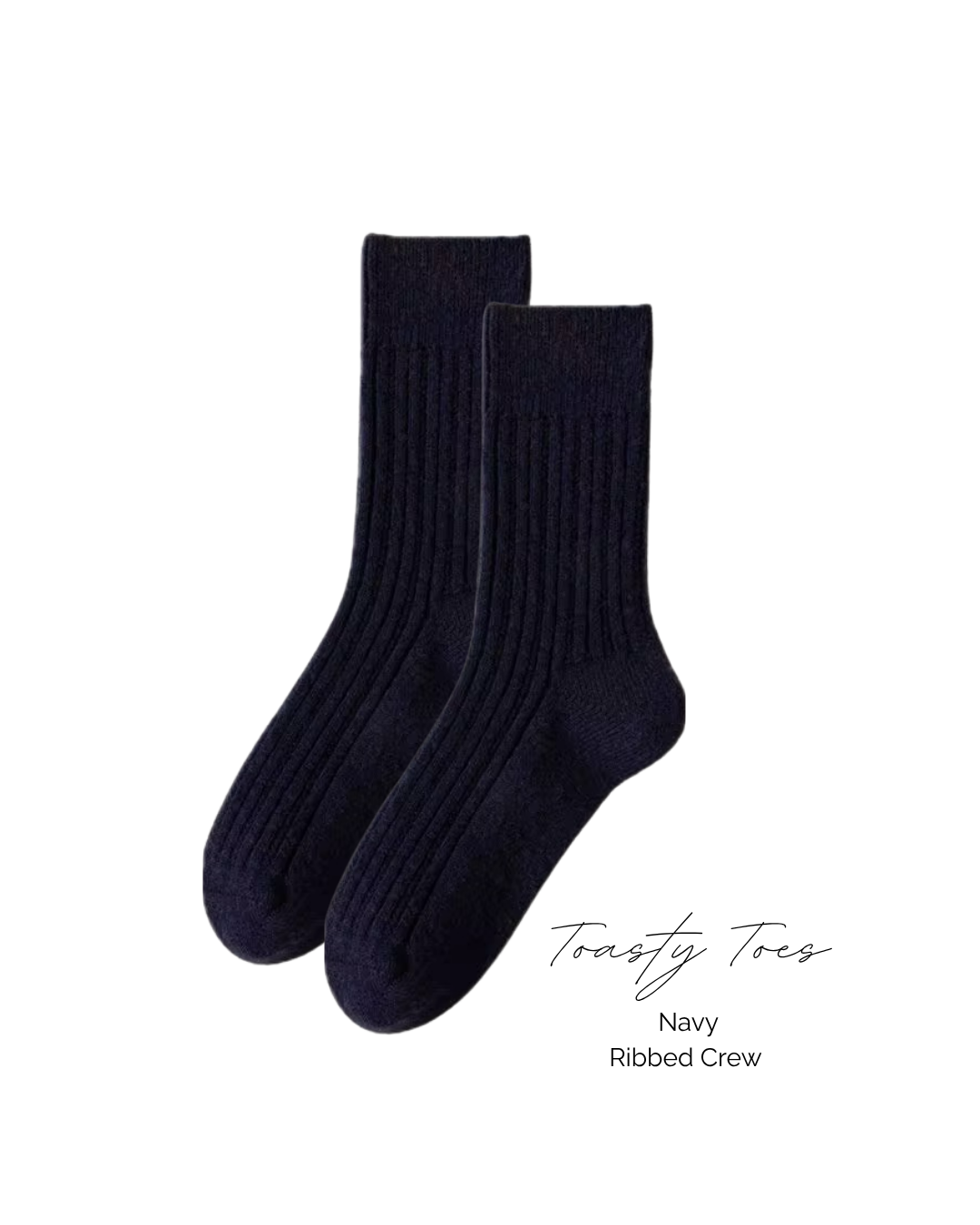 Navy Toasty Toes Woollen Ribbed Crew Socks
