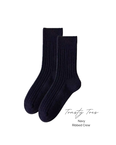 Navy Toasty Toes Woollen Ribbed Crew Socks