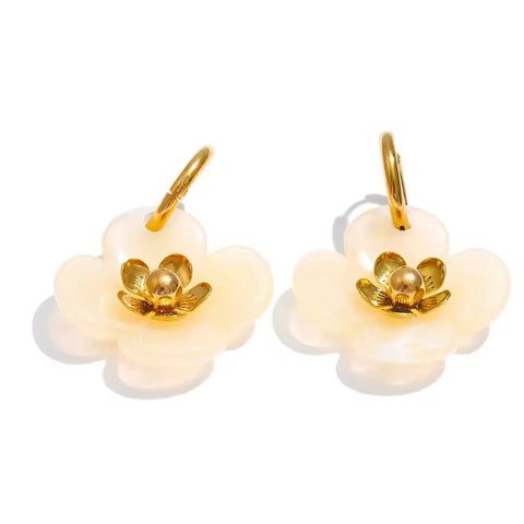 Willa Cream Flower Hoop Earring