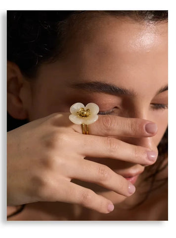 Willa Green Flower Adjustable Ring