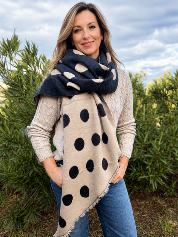 Reversible Spotty Teddy Scarf in Navy