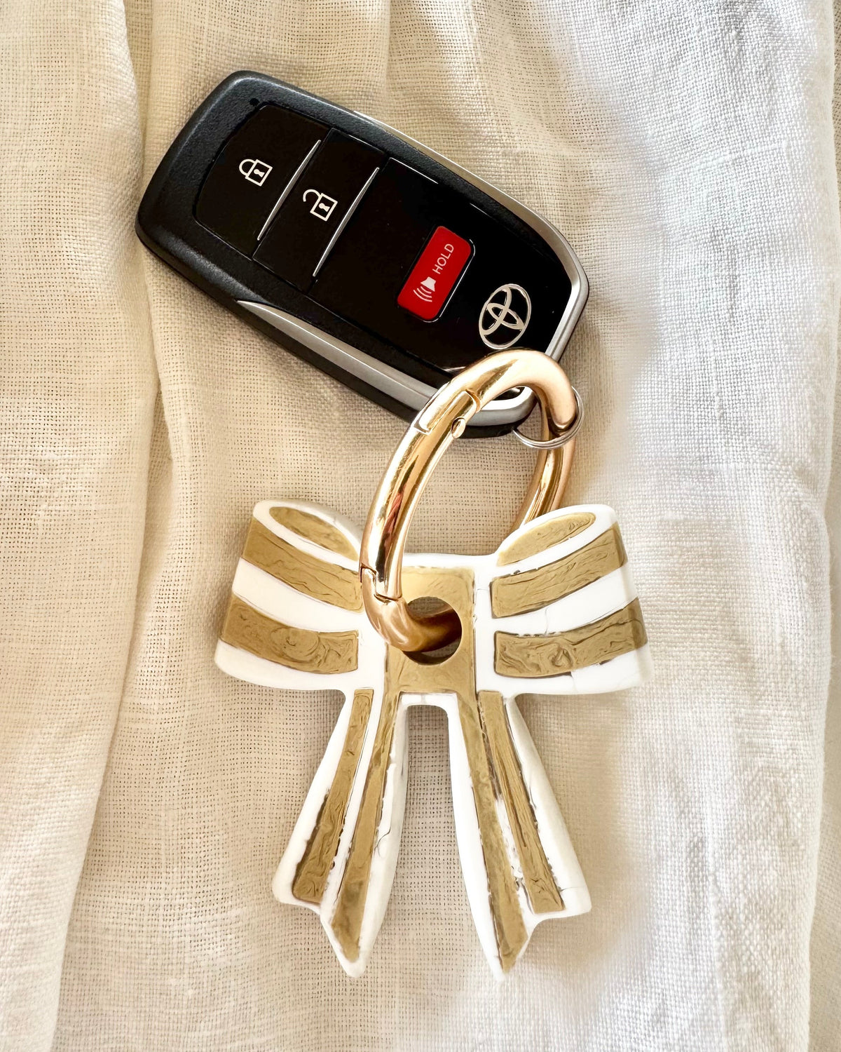 Bow Keyring, Pretty Keyring, Striped Bow Keyring, Feminine Keyring, Chunky Keyring, Tan Keyring