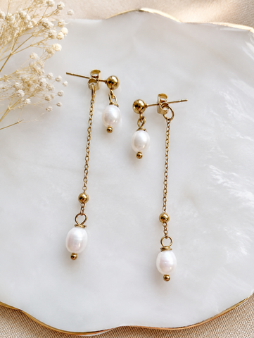Sophie Freshwater Pearl Double Drop Gold Earrings