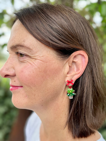 Crystal Christmas Tree Christmas Earring in Red & Green