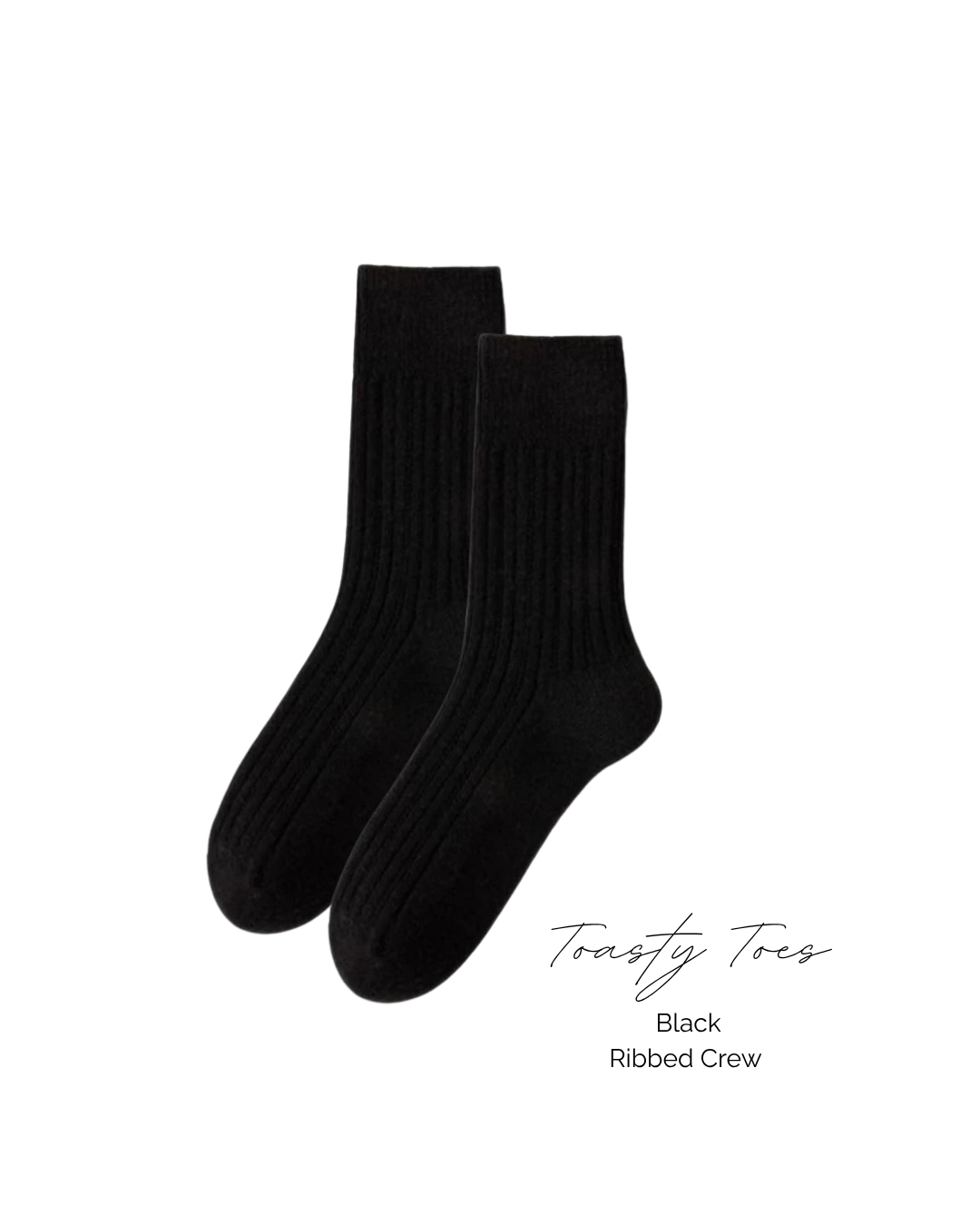 Black Toasty Toes Woollen Ribbed Crew Socks
