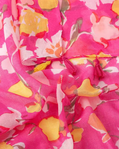 lightweight scarf, floral scarf, pretty scarf,  botanic scarf, scarf with tassels
