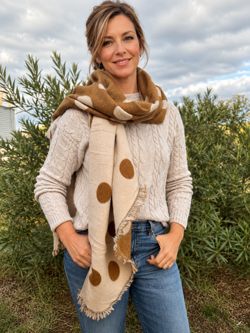 Reversible Spotty Teddy Scarf in Caramel