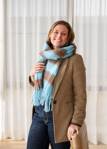 Striped Winter Scarf in Brown & Blue