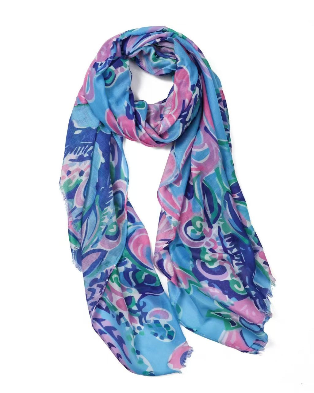 Blue scarf, lightweight scarf, tropical scarf