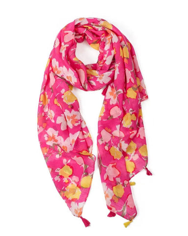 lightweight scarf, floral scarf, pretty scarf,  botanic scarf, scarf with tassels
