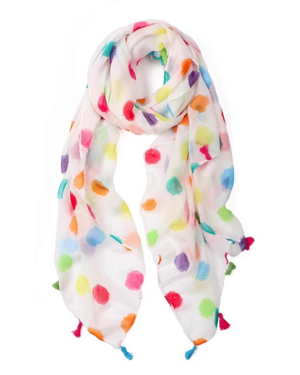 spotted scarf, lightweight scarf, summer scarf, fun scarf, bright scarf, colourful scarf