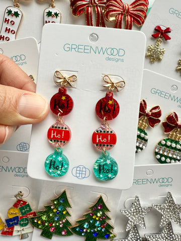 Bauble & Bow  Dangles Christmas Earring in Red & Mint