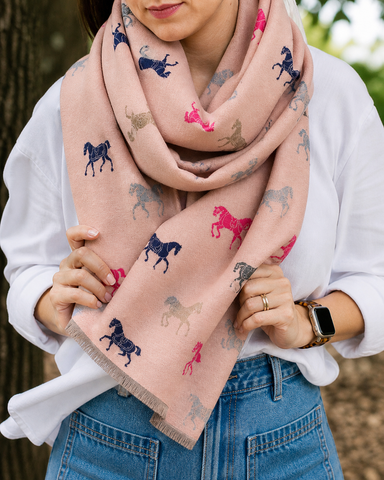 PRESALE ARRIVING MID JUNE Reversible Horse Lover Winter Scarf – Pink