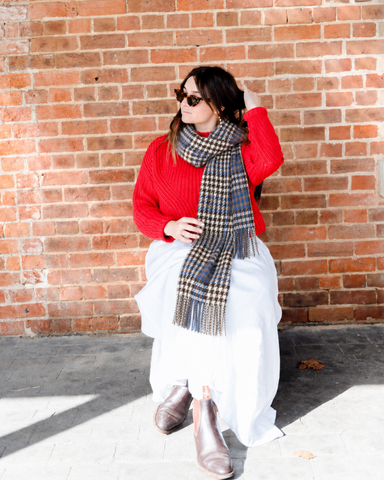Houndstooth in Blue/Brown Scarf – Classic Check Winter Scarf
