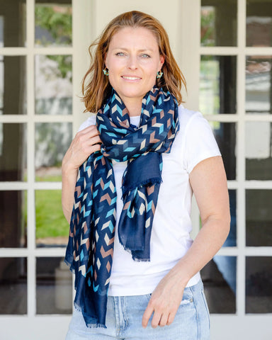 chevron scarf, blue scarf, bold scarf, autumn scarf, winter scarf