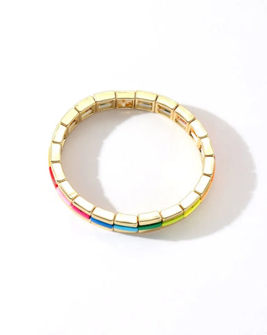 Colourful Enamel Stacking Bracelet Collection in Gold & Silver