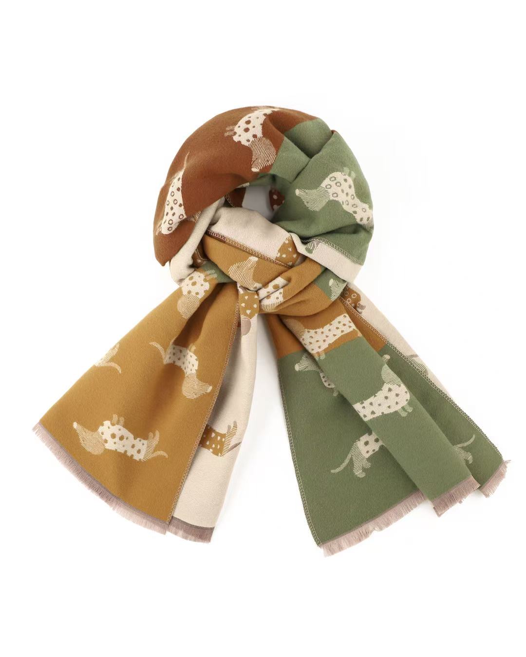 PRE SALE ARRIVING 12 JUNE Reversible Dachshund Print Winter Scarf – Neutrals