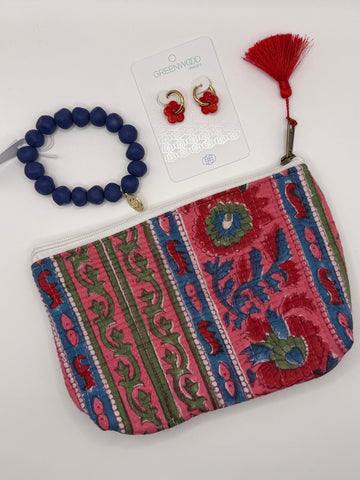 $55 Red & Blue Floral Pouch Bundle
